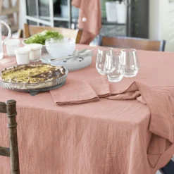 EMINZA Nappe rectangulaire gaze de coton (150 x 250 cm) Gaïa Rose Pêche Discount