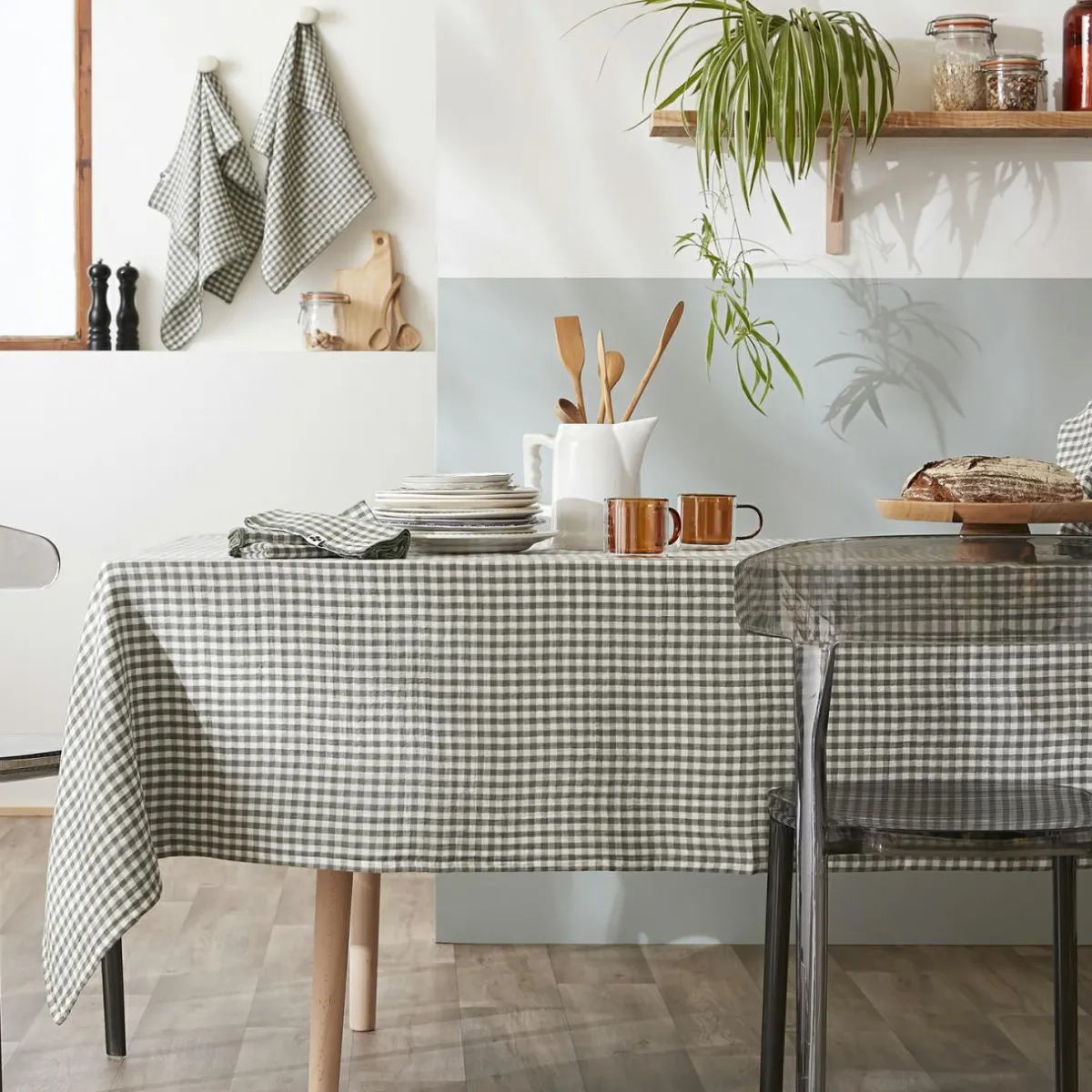 EMINZA Nappe rectangulaire gaze de coton (150 x 250 cm) Gaïa vichy Vert romarin Online