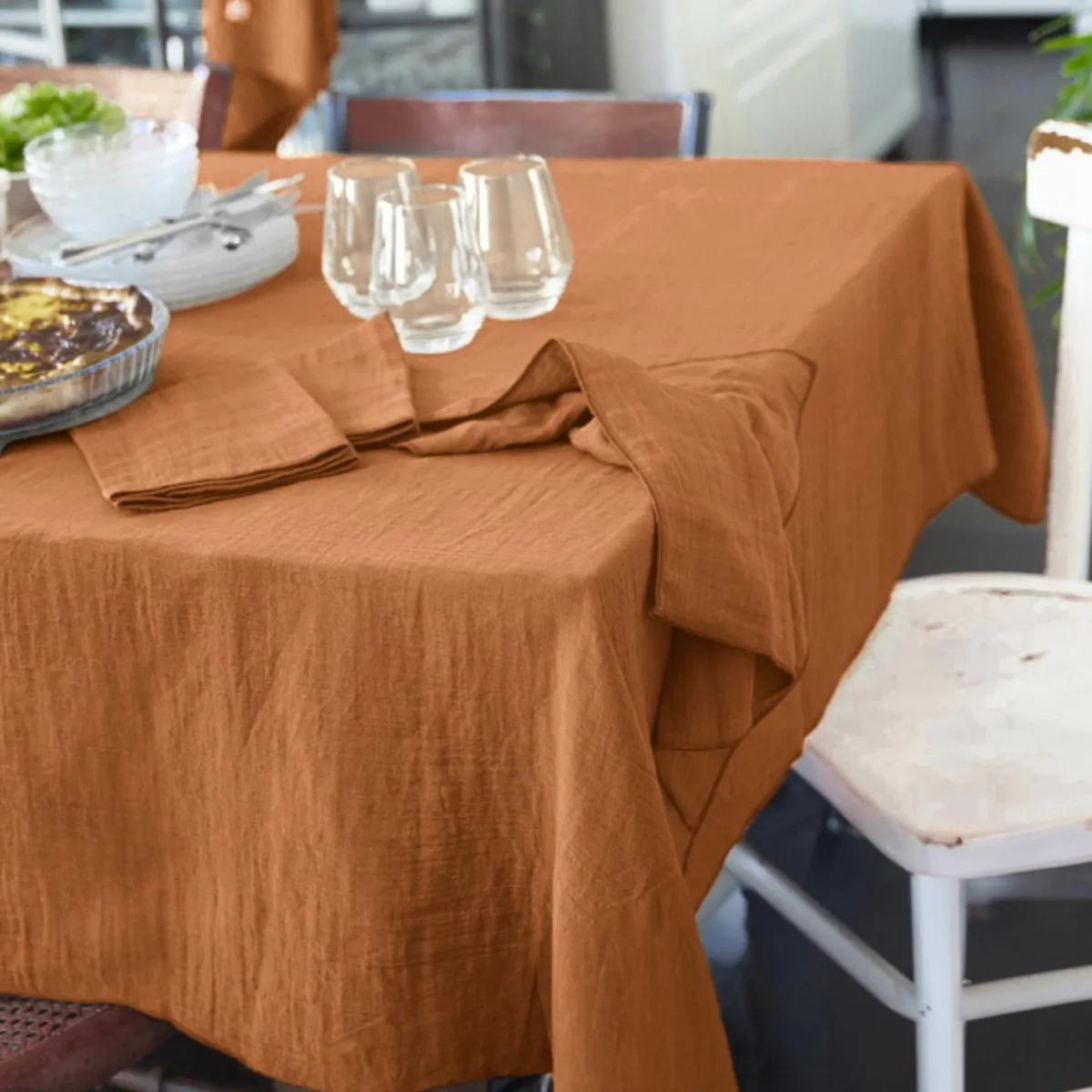EMINZA Nappe rectangulaire gaze de coton (150 x 350 cm) Gaïa Abricot Outlet