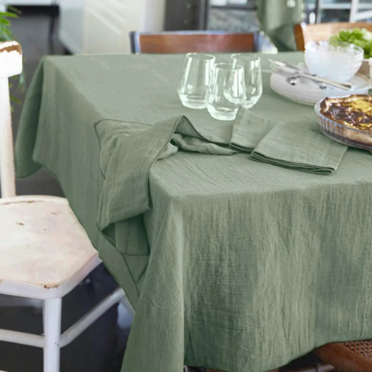 EMINZA Nappe rectangulaire gaze de coton (150 x 350 cm) Gaïa eucalyptus Vert Sale