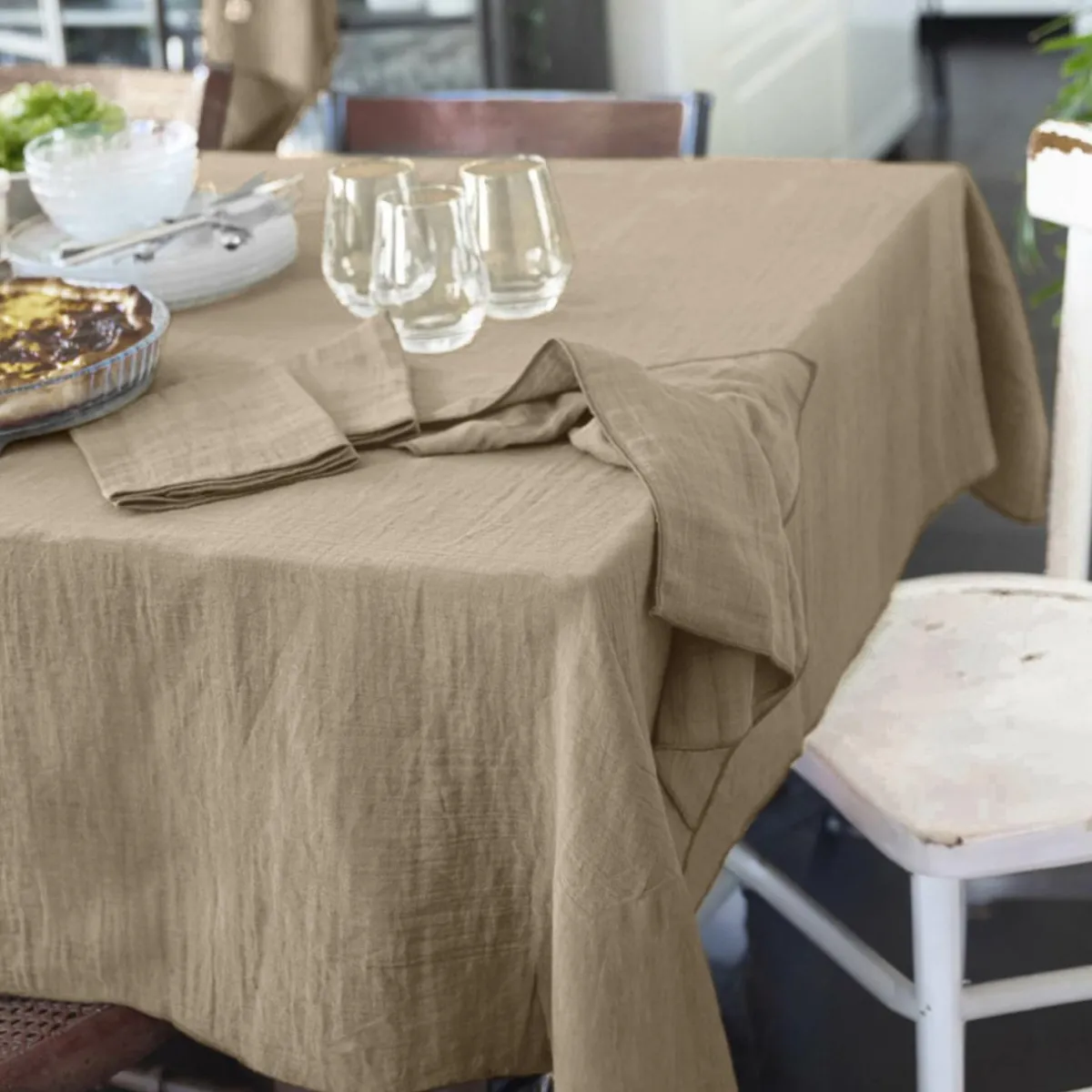 EMINZA Nappe rectangulaire gaze de coton (150 x 250 cm) Gaïa Ficelle Discount