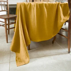 EMINZA Nappe rectangulaire lin lavé (170 x 350 cm) Louise Jaune moutarde Sale