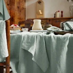 EMINZA Nappe rectangulaire lin lavé (170 x 350 cm) Louise Vert Eucalyptus Sale