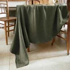 EMINZA Nappe rectangulaire lin lavé (170 x 350 cm) Louise Vert romarin New