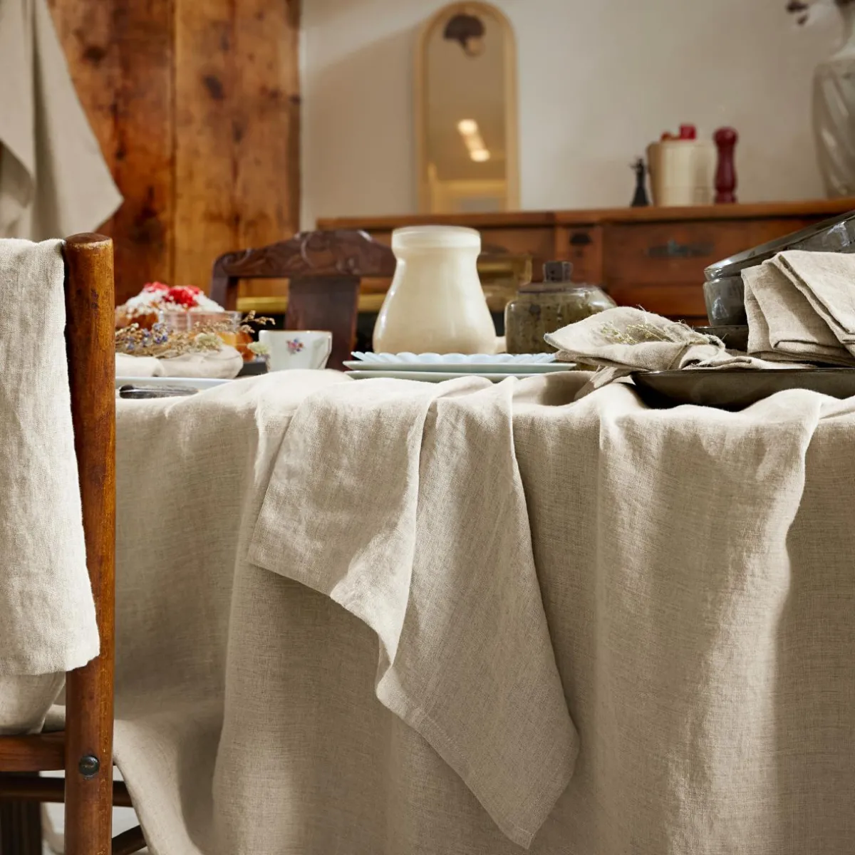 EMINZA Nappe rectangulaire lin lavé (170 x 350 cm) Louise Beige Clearance