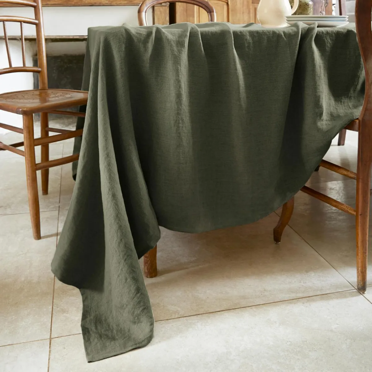 EMINZA Nappe rectangulaire lin lavé (170 x 250 cm) Louise Vert romarin Sale