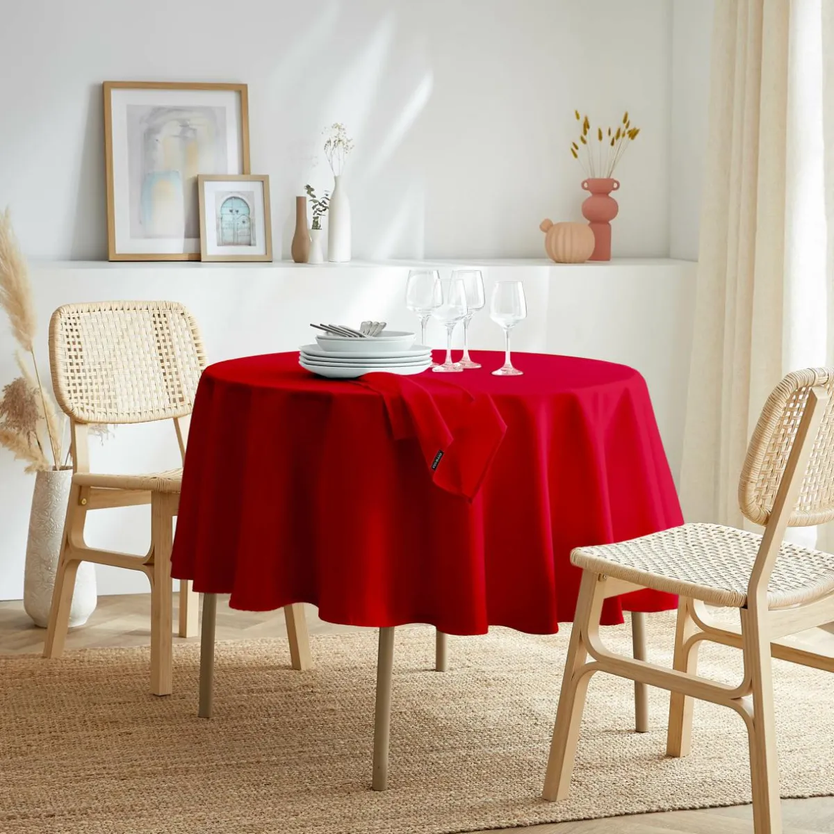 EMINZA Nappe ronde anti tache (180 cm) Elise Rouge Sale