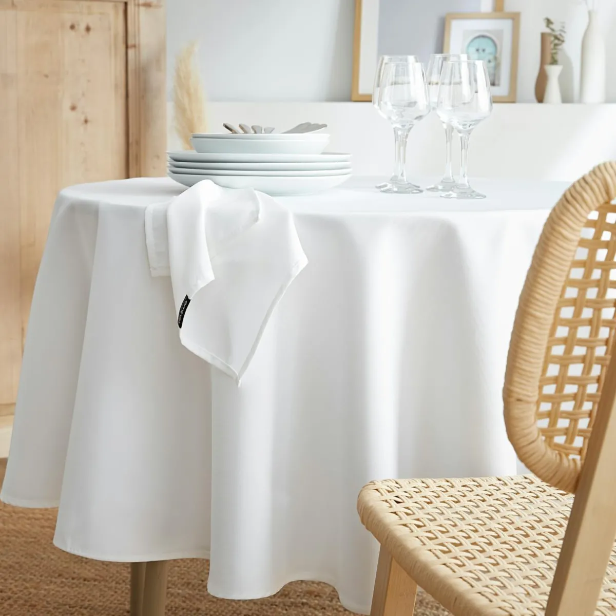 EMINZA Nappe ronde anti tache (180 cm) Elise he Blanc Discount