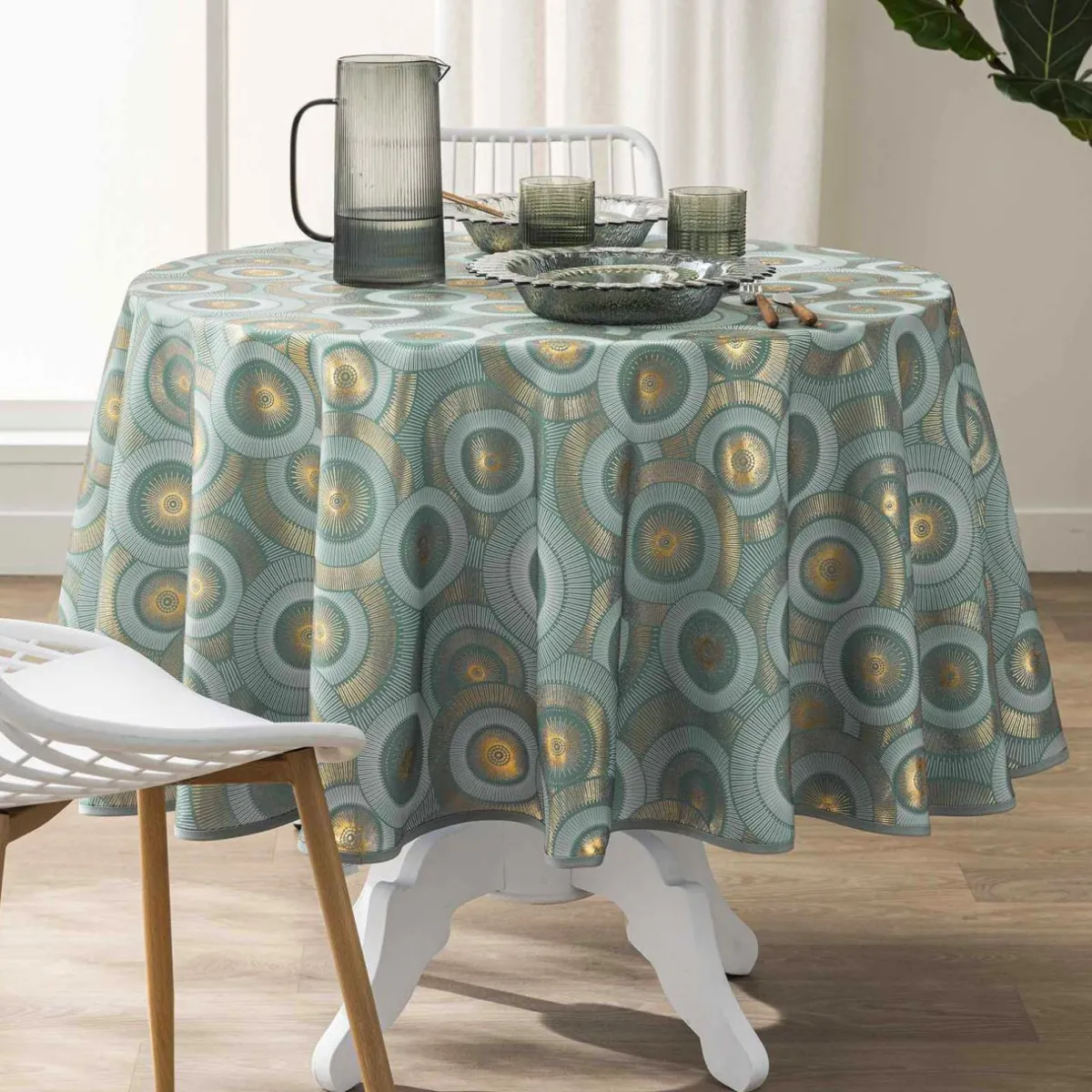 douceur d'intu017drieur Nappe ronde anti tache (180 cm) Eclipse Vert sauge Hot