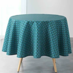 DOUCEUR D'INTERIEUR Nappe ronde anti tache (D180 cm) Artchic e Bleu Discount