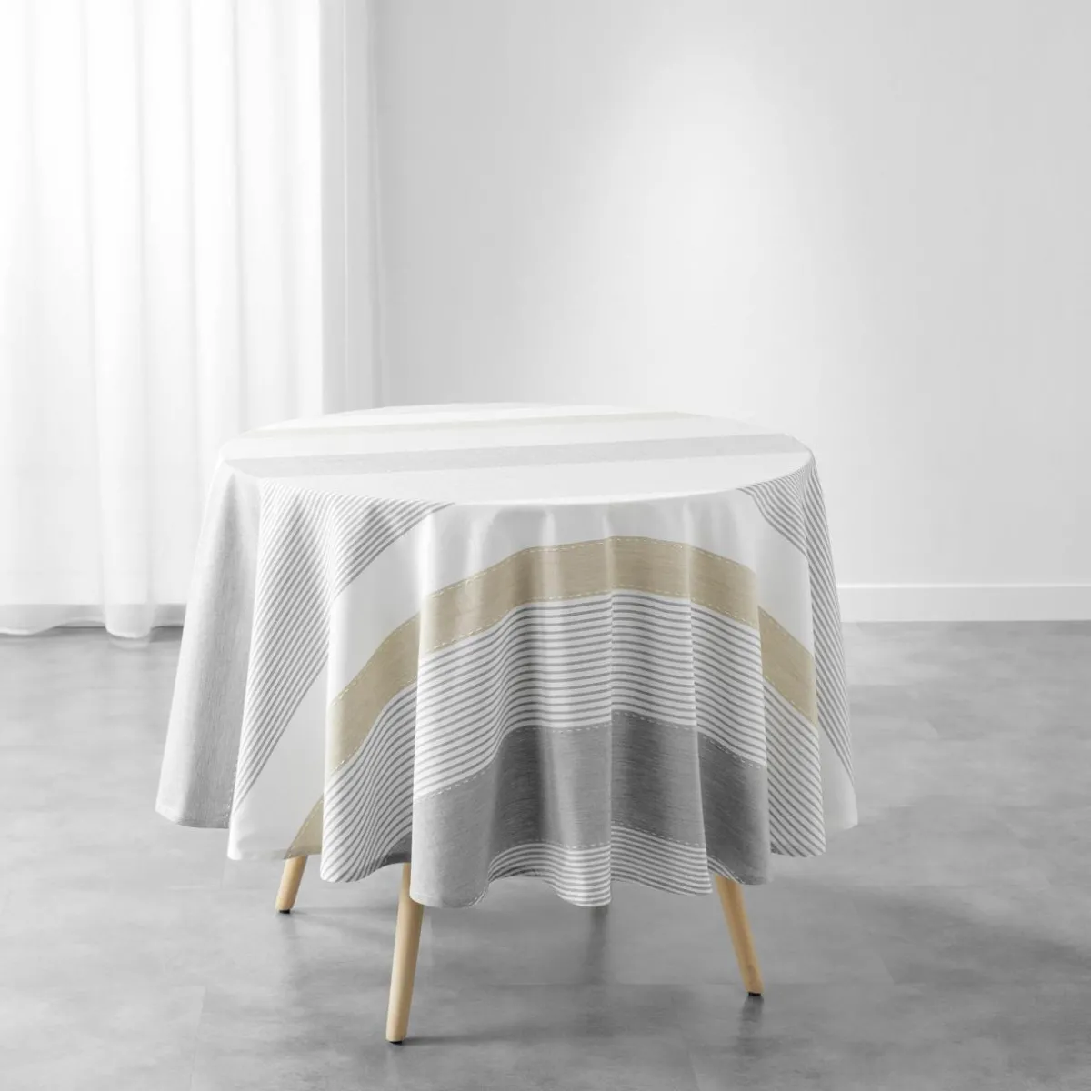 douceur d'intu017drieur Nappe ronde coton tissé (180 cm) Iliade he Blanc Sale