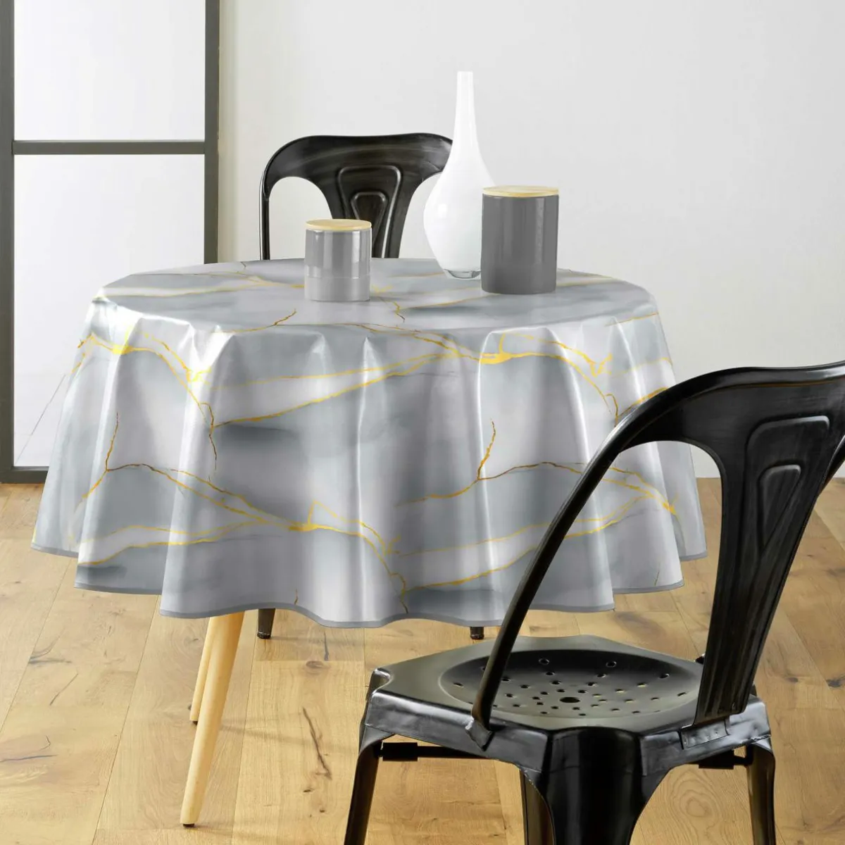 douceur d'intu017drieur Nappe ronde enduite PVC (160 cm) Marbrelle e Gris Clearance