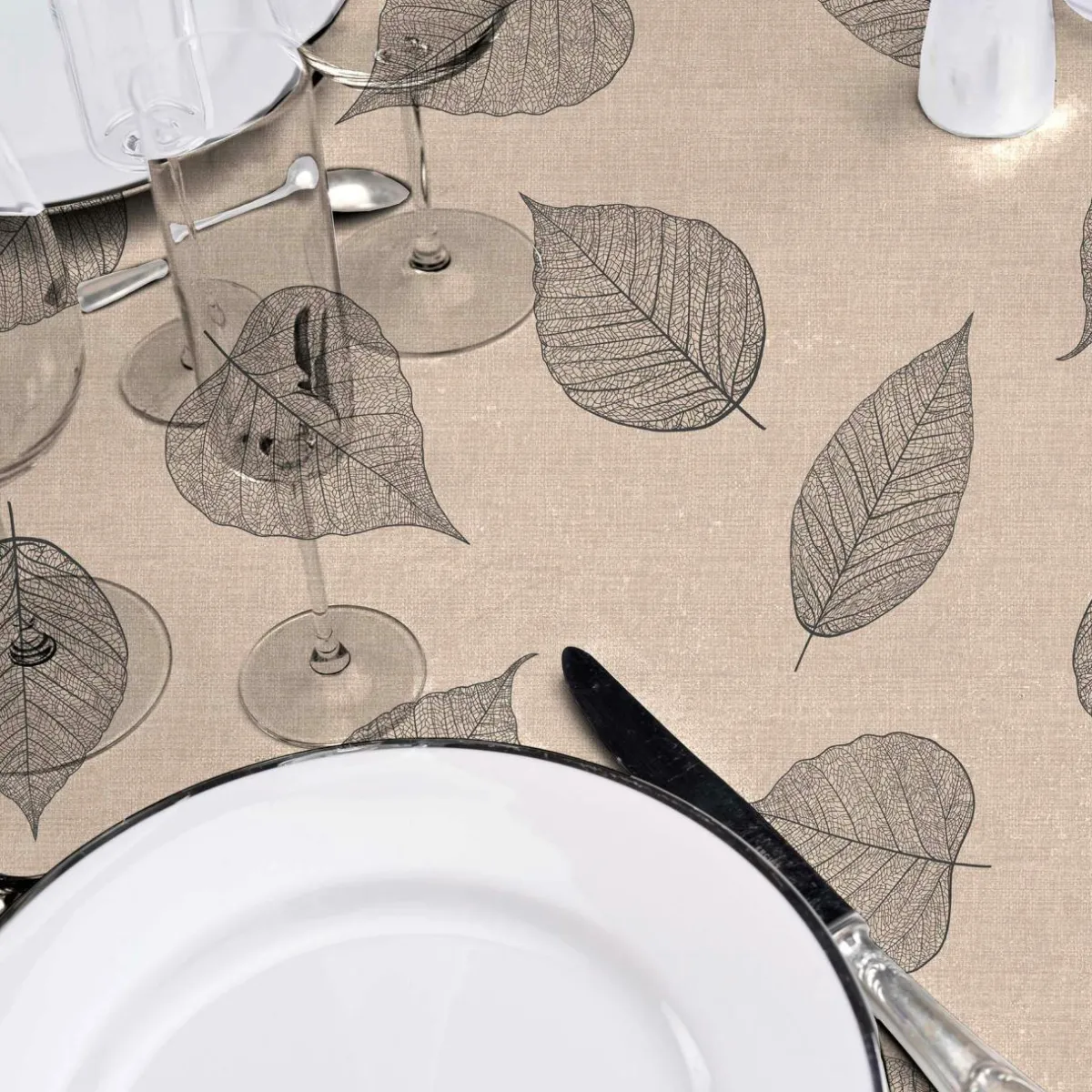 douceur d'intu017drieur Nappe ronde enduite PVC (160 cm) Feuillys Beige Hot