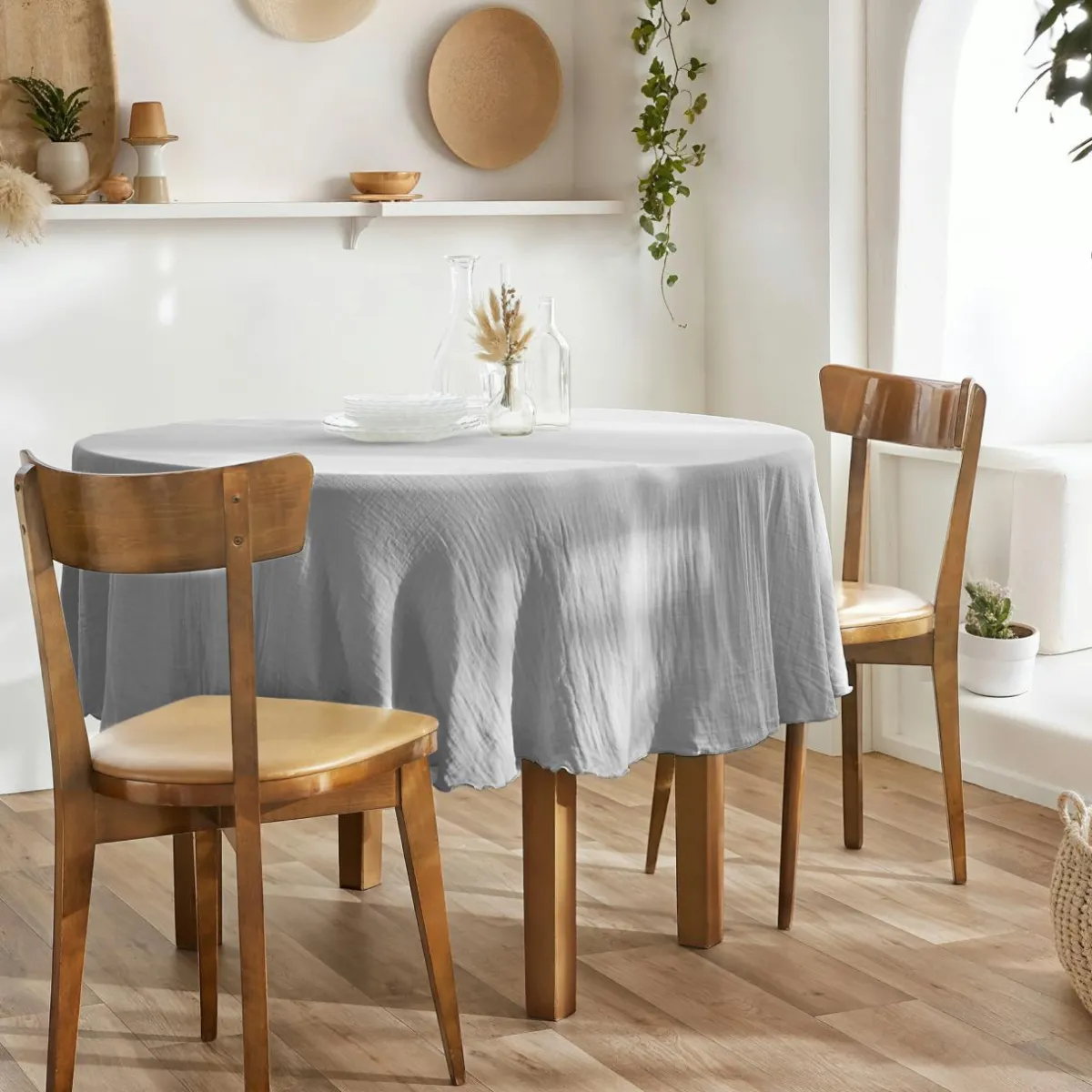 EMINZA Nappe ronde gaze de coton (180 cm) Gaïa Gris nuage Gris clair Outlet