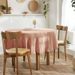 EMINZA Nappe ronde gaze de coton (180 cm) Gaïa Rose pêche Rose clair Hot