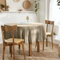 EMINZA Nappe ronde gaze de coton (180 cm) Gaïa Ficelle Sale