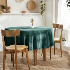 EMINZA Nappe ronde gaze de coton (180 cm) Gaïa Bleu canard Outlet