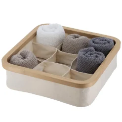 TENDANCE Organisateur carré pliable 9 compartiments (L30 x H10 cm) Purebamboo Ecru Hot