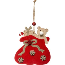 Feeric Lights & Christmas Ours dans sa hotte (H18 cm) Rouge