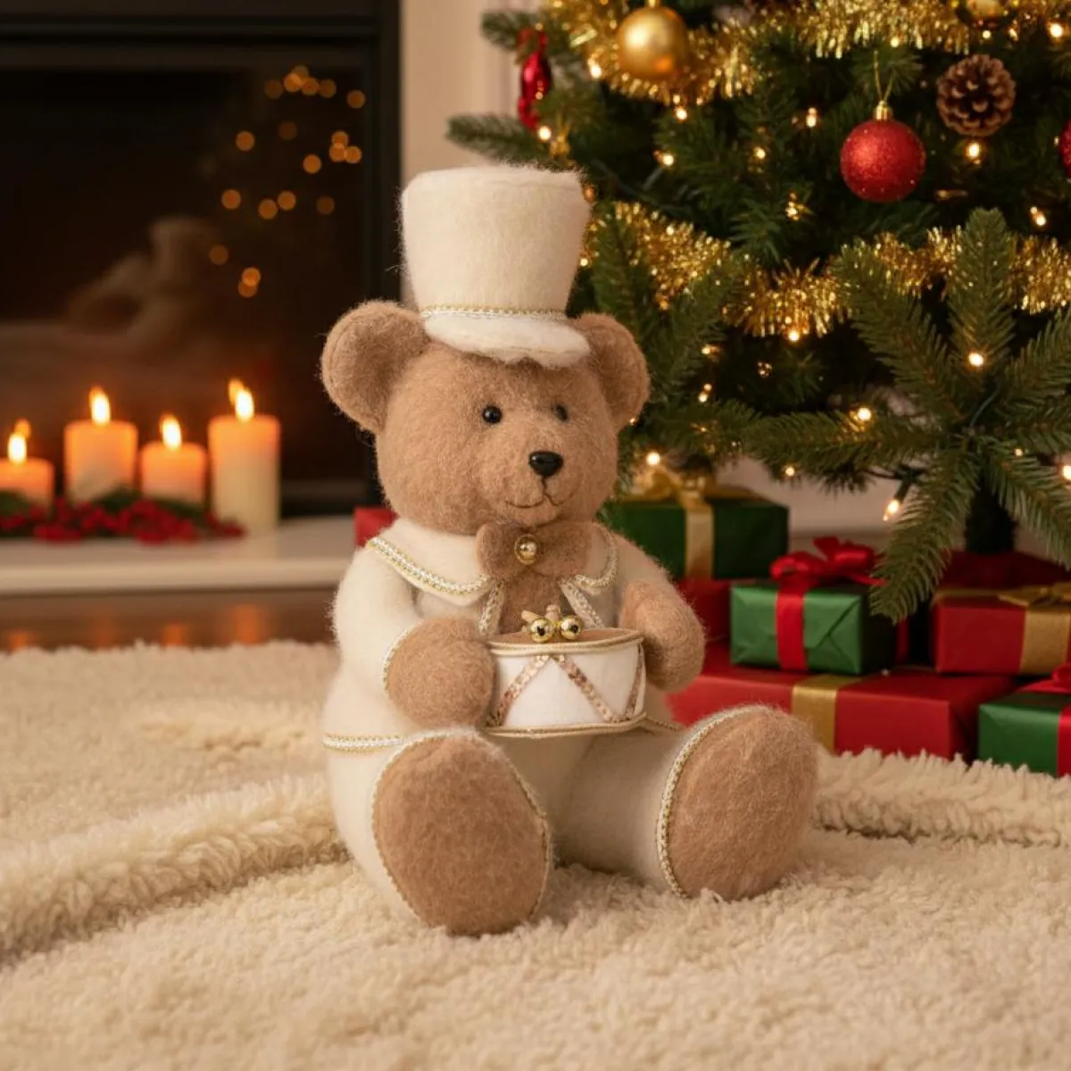 KOOPMAN Ours de Noël assis (H41 cm) Tambour d'or Crème Beige