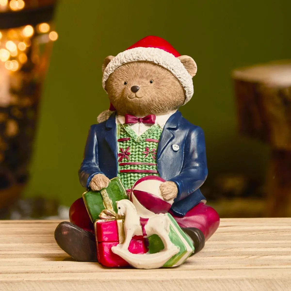 KAEMINGK Ours de Noël décoratif (H16 cm) Léo et ses cadeaux Multicolore