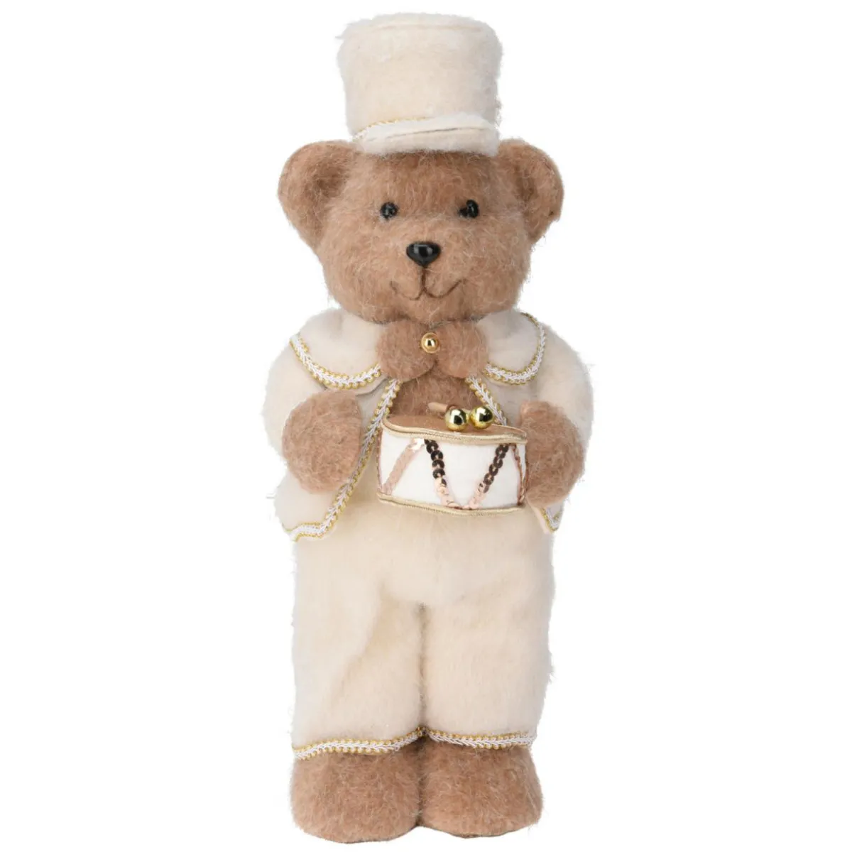 KOOPMAN Ours de Noël debout (H41 cm) Tambour d'or Crème Beige Hot