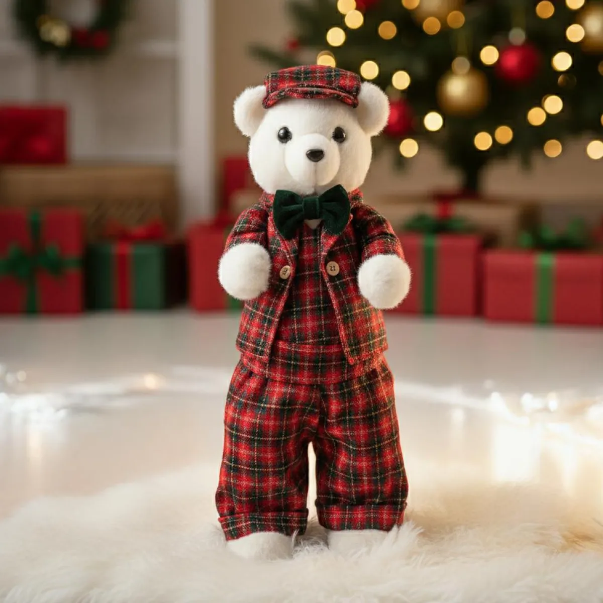KOOPMAN Ours de Noël (H52 cm) Teddy carreaux tartan Rouge Hot