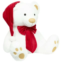 JJA Ours en peluche (H100 cm) Jules et nœud velours et rouge Blanc
