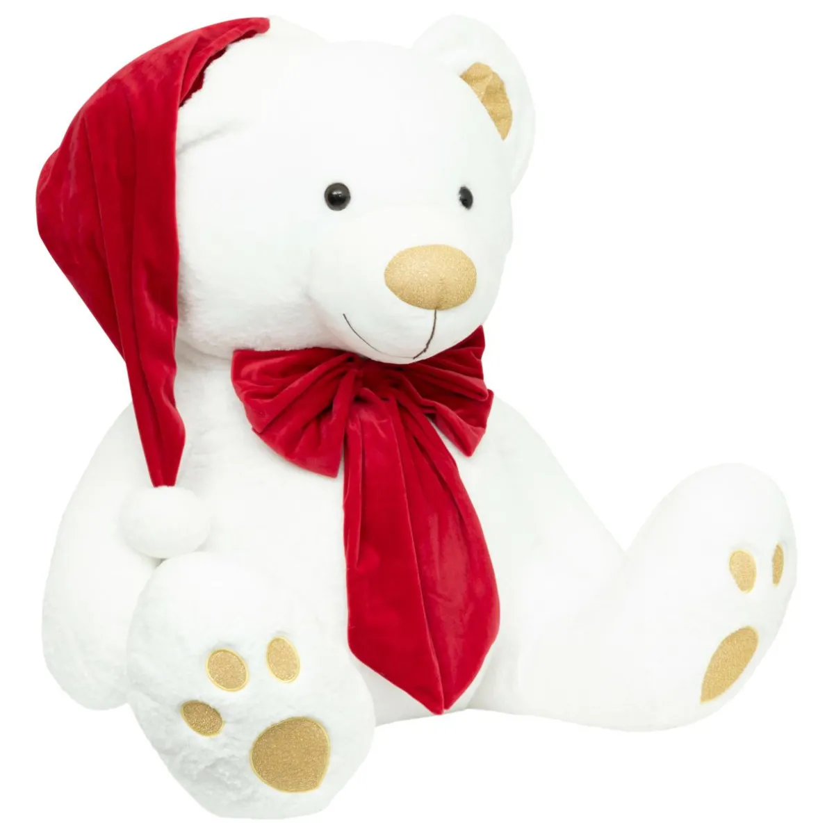 JJA Ours en peluche (H100 cm) Jules et nœud velours et rouge Blanc
