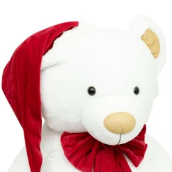 JJA Ours en peluche (H100 cm) Jules et nœud velours et rouge Blanc