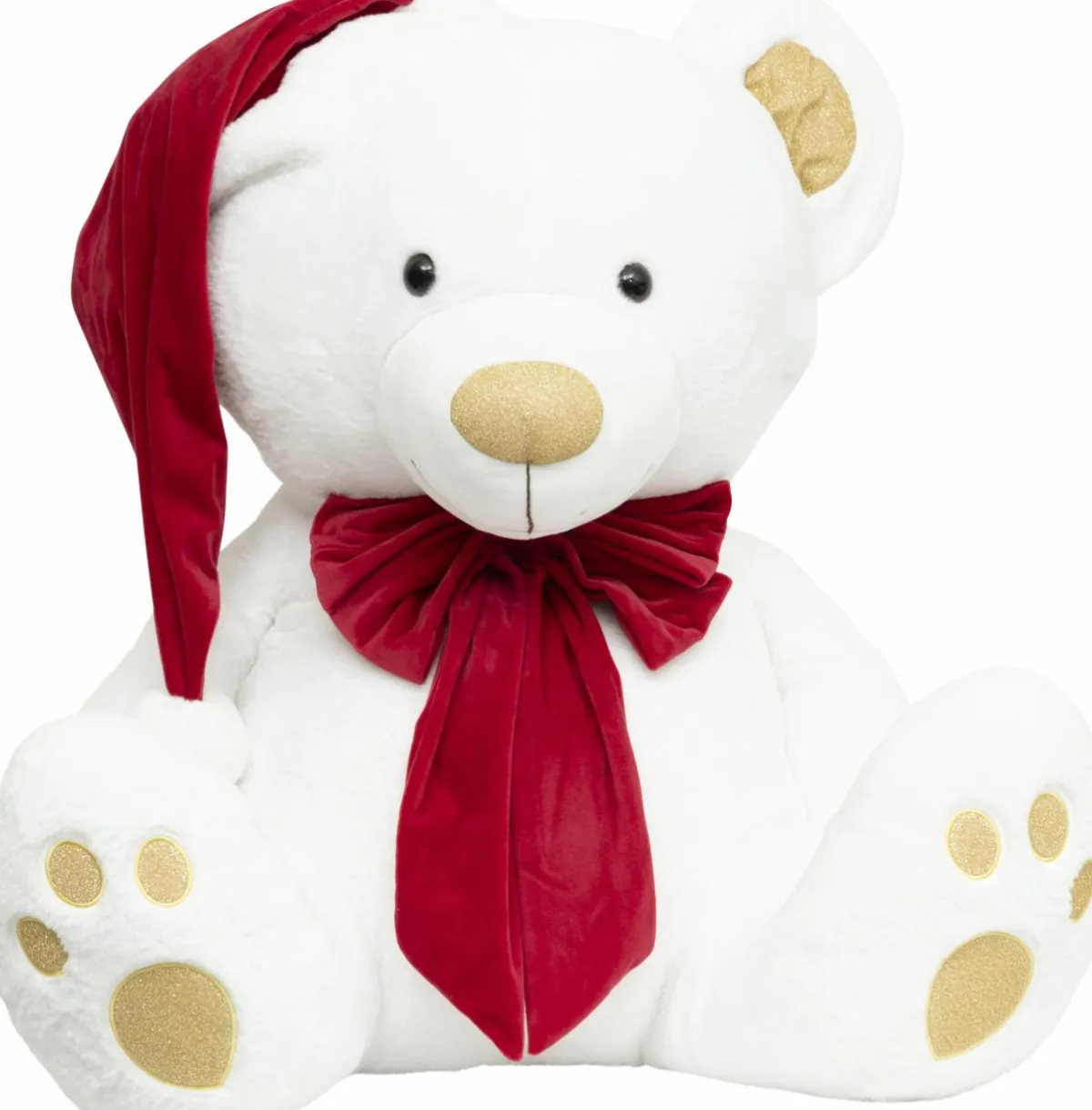 JJA Ours en peluche (H100 cm) Jules et nœud velours et rouge Blanc