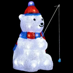 Feeric Lights & Christmas Ours lumineux 40 LED (H39 cm) Pécheur Blanc froid