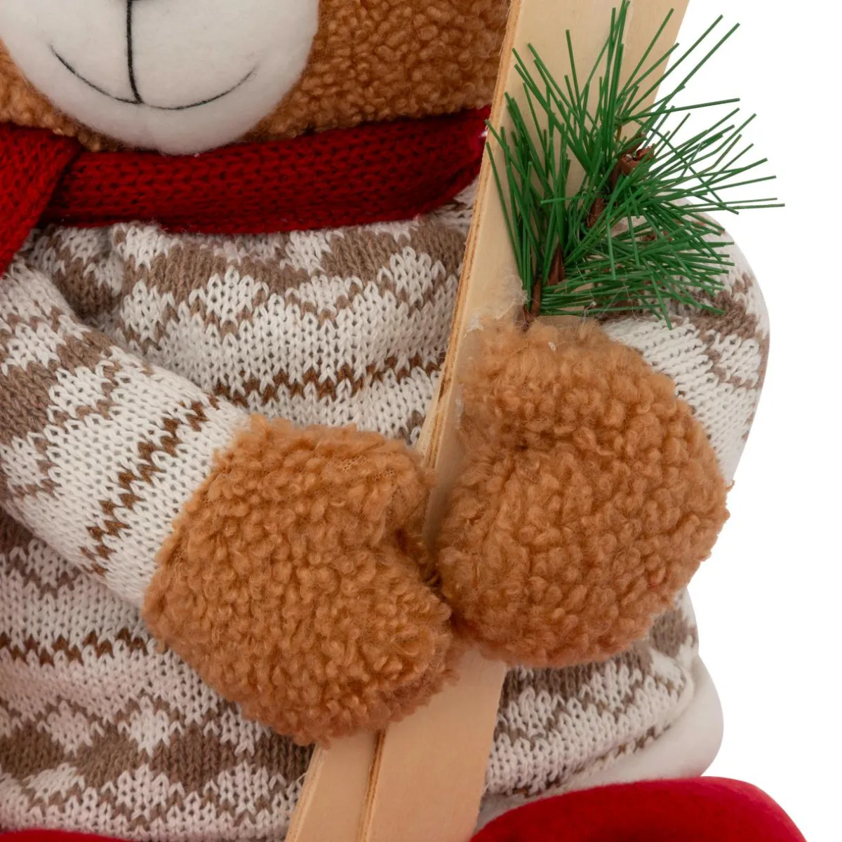 JJA Ours peluche assis (H50 cm) Petit Skieur Brun et Rouge New