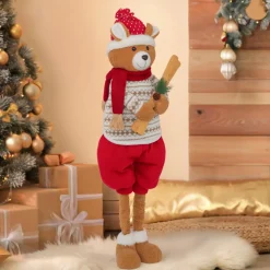 JJA Ours peluche jambes téléscopiques (H95 cm) Petit Skieur Rouge Clearance