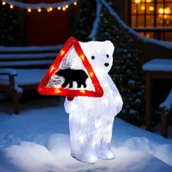 Feeric Lights & Christmas Ours polaire solaire 50 LED (H39 cm) Warning Blanc chaud