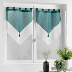 DOUCEUR D'INTERIEUR Paire de voilages à passants (60 x 160 cm) Duetto et Blanc Bleu pétrole