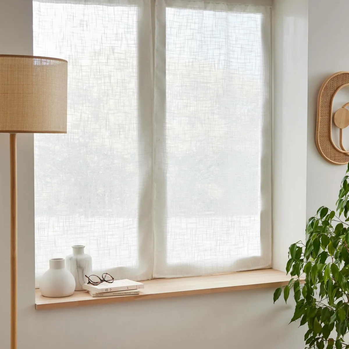 EMINZA Paire de voilages passe-tringle effet lin (60 x 90 cm) Robin Blanc Clearance