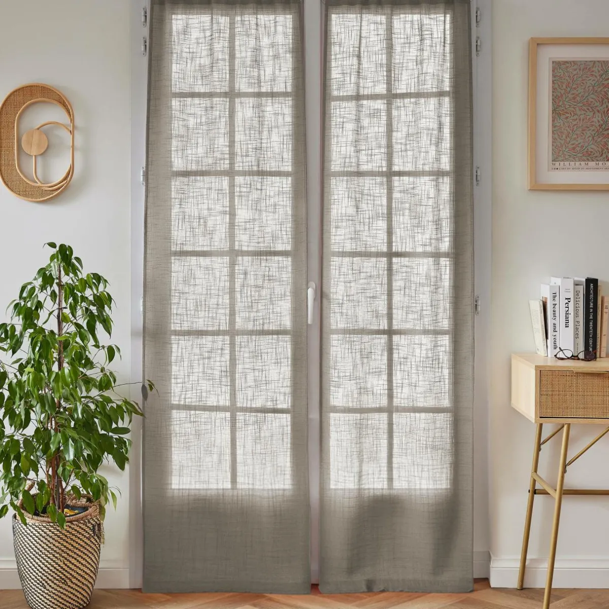 EMINZA Paire de voilages passe-tringle effet lin (70 x 200 cm) Robin Taupe Outlet