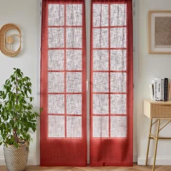 EMINZA Paire de voilages passe-tringle effet lin (70 x 200 cm) Robin Terracotta Discount
