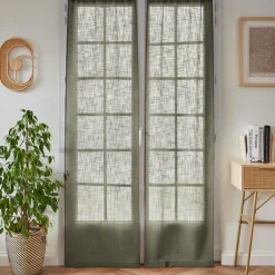 EMINZA Paire de voilages passe-tringle effet lin (70 x 200 cm) Robin Vert romarin Clearance