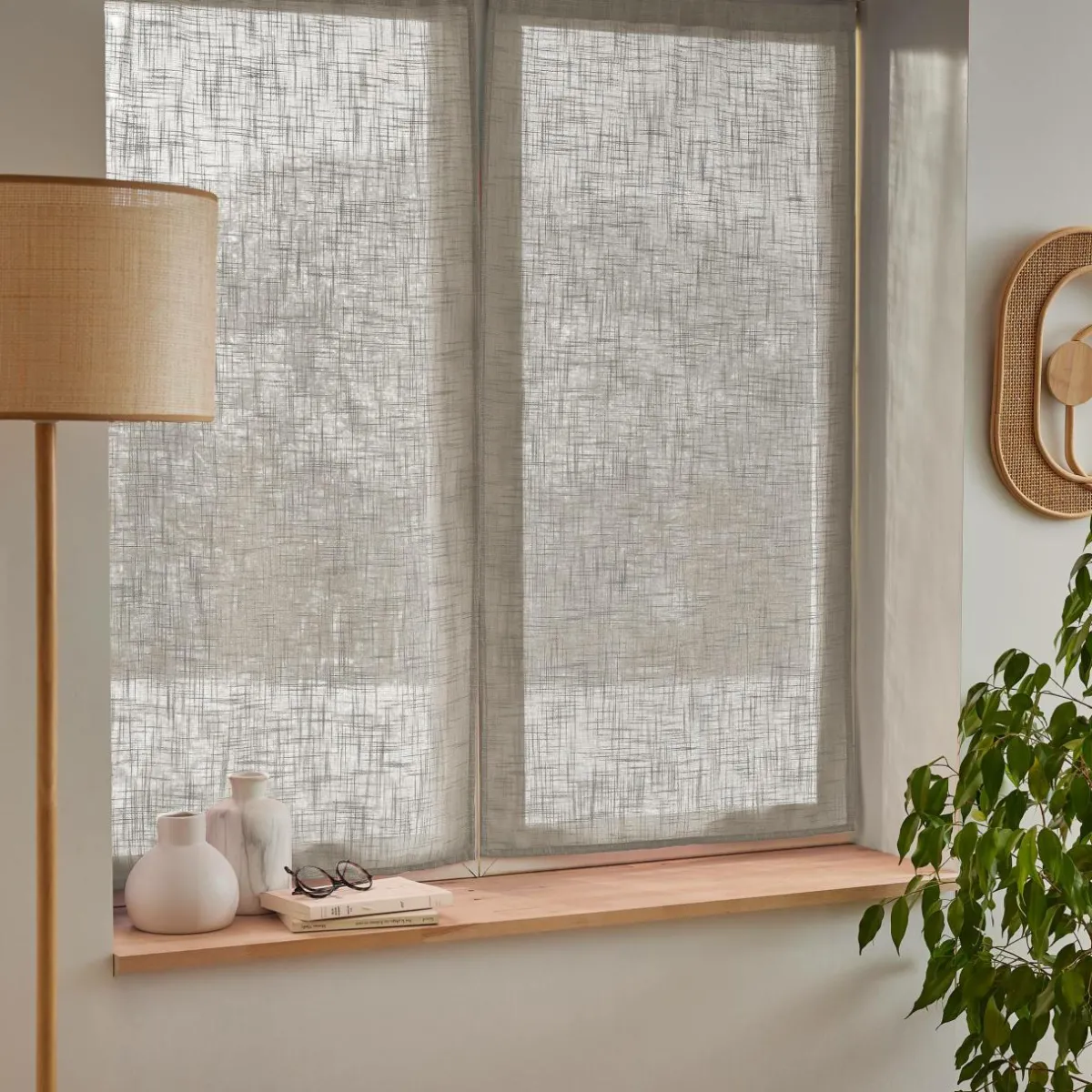 EMINZA Paire de voilages passe-tringle effet lin (60 x 120 cm) Robin Taupe Outlet