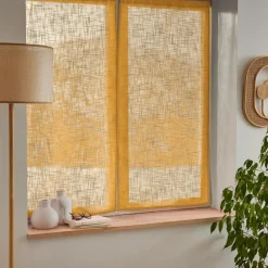 EMINZA Paire de voilages passe-tringle effet lin (60 x 120 cm) Robin Jaune ocre Clearance