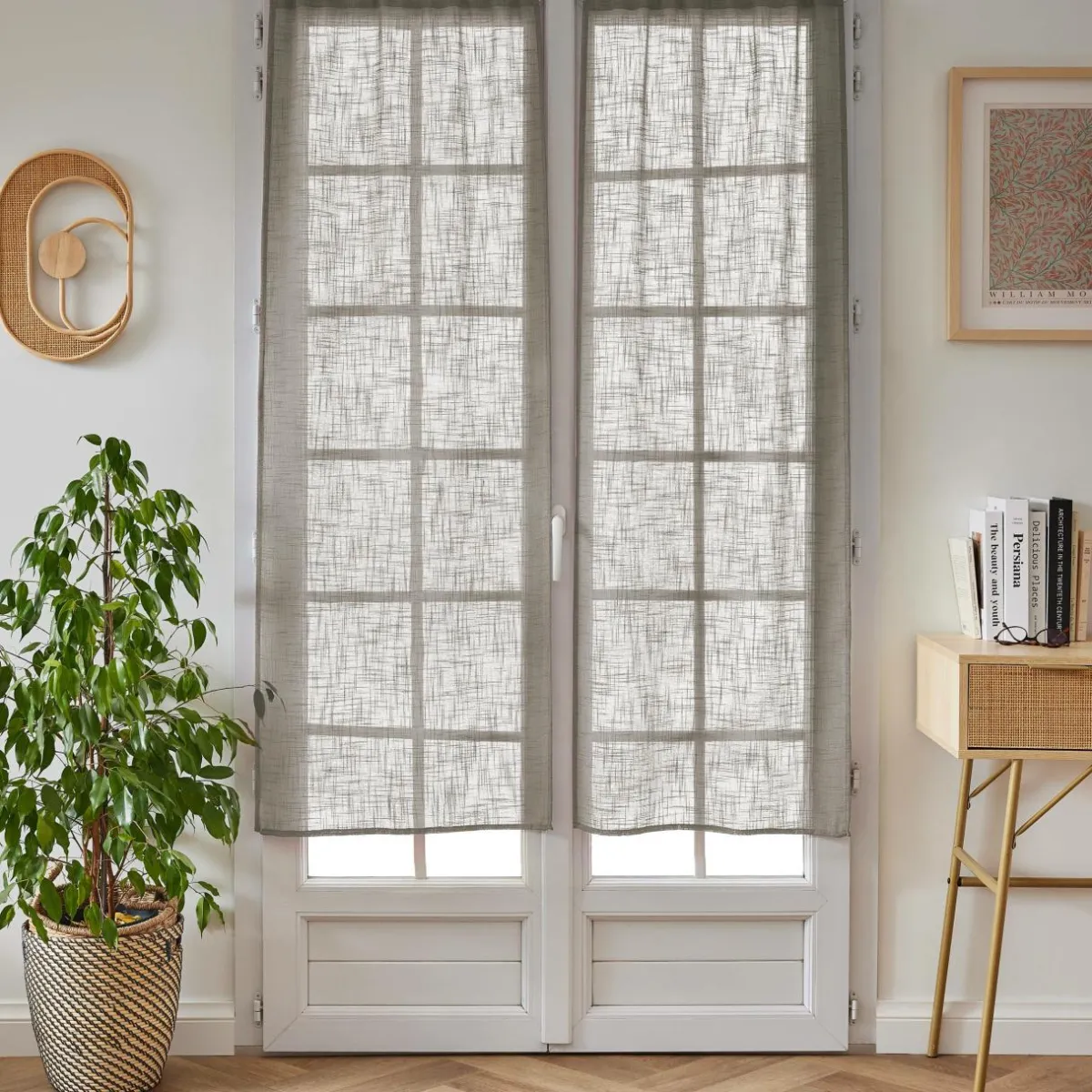 EMINZA Paire de voilages passe-tringle effet lin (60 x 160 cm) Robin Taupe Outlet