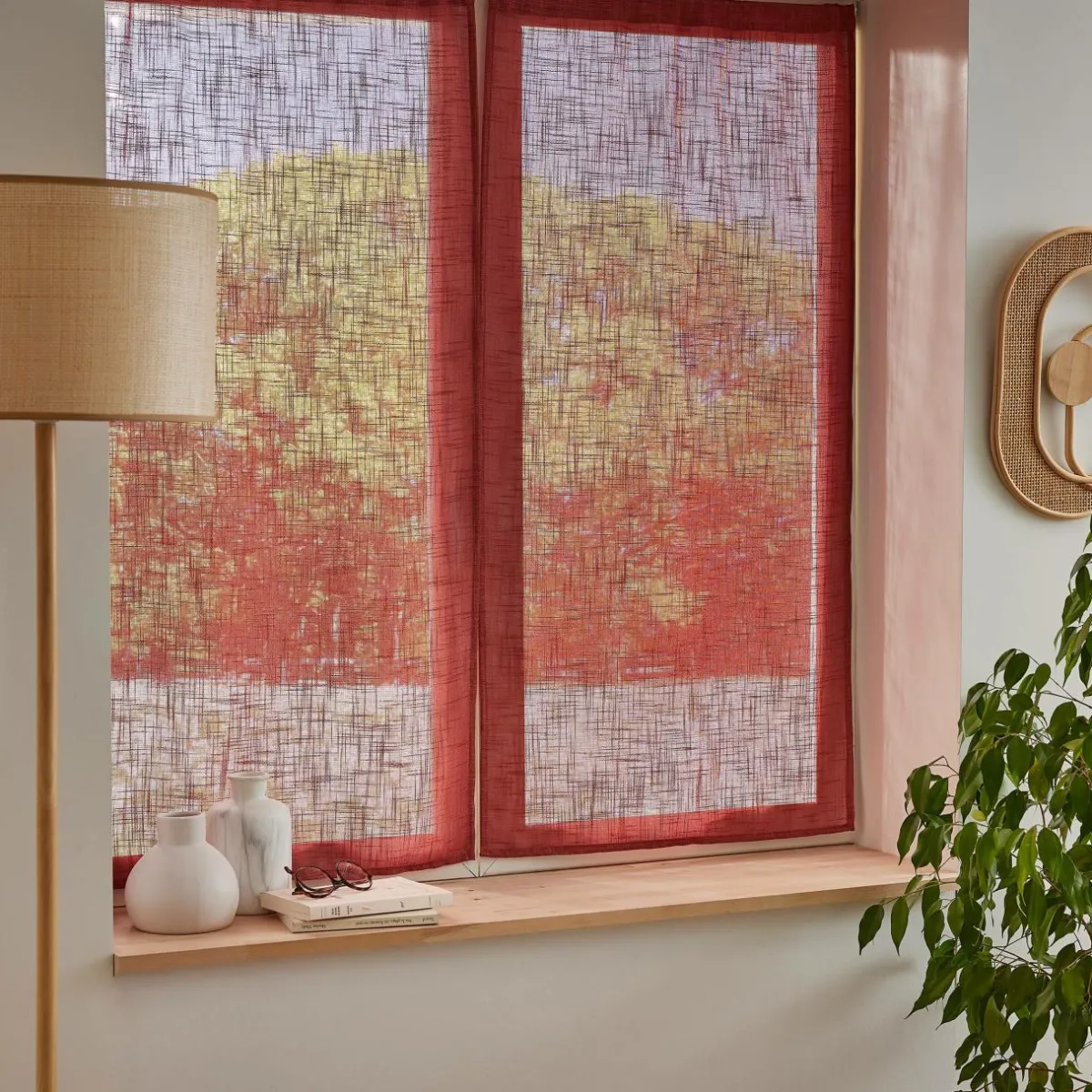 EMINZA Paire de voilages passe-tringle effet lin (60 x 90 cm) Robin Terracotta Best