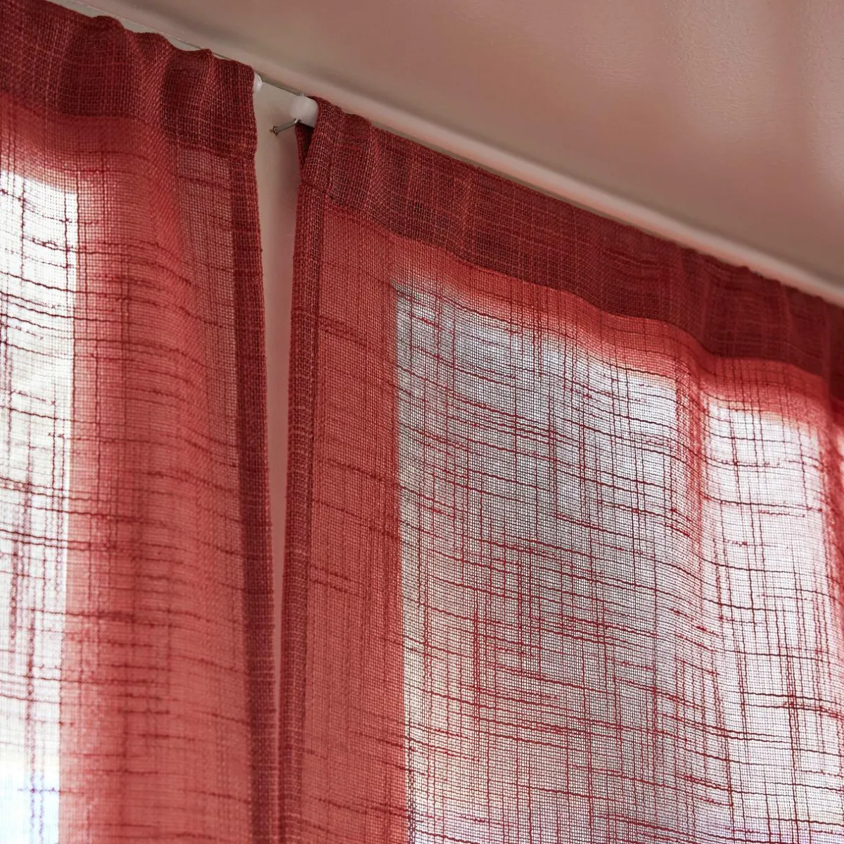 EMINZA Paire de voilages passe-tringle effet lin (60 x 90 cm) Robin Terracotta Best