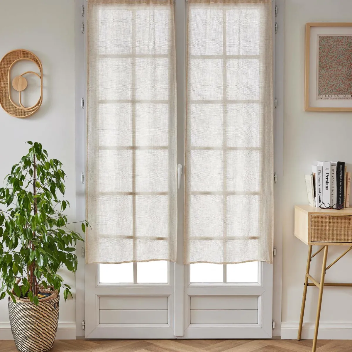 EMINZA Paire de voilages passe-tringle effet lin (60 x 160 cm) Luca Beige Clearance