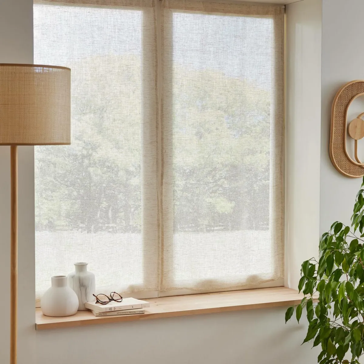EMINZA Paire de voilages passe-tringle effet lin (60 x 120 cm) Luca Beige Discount