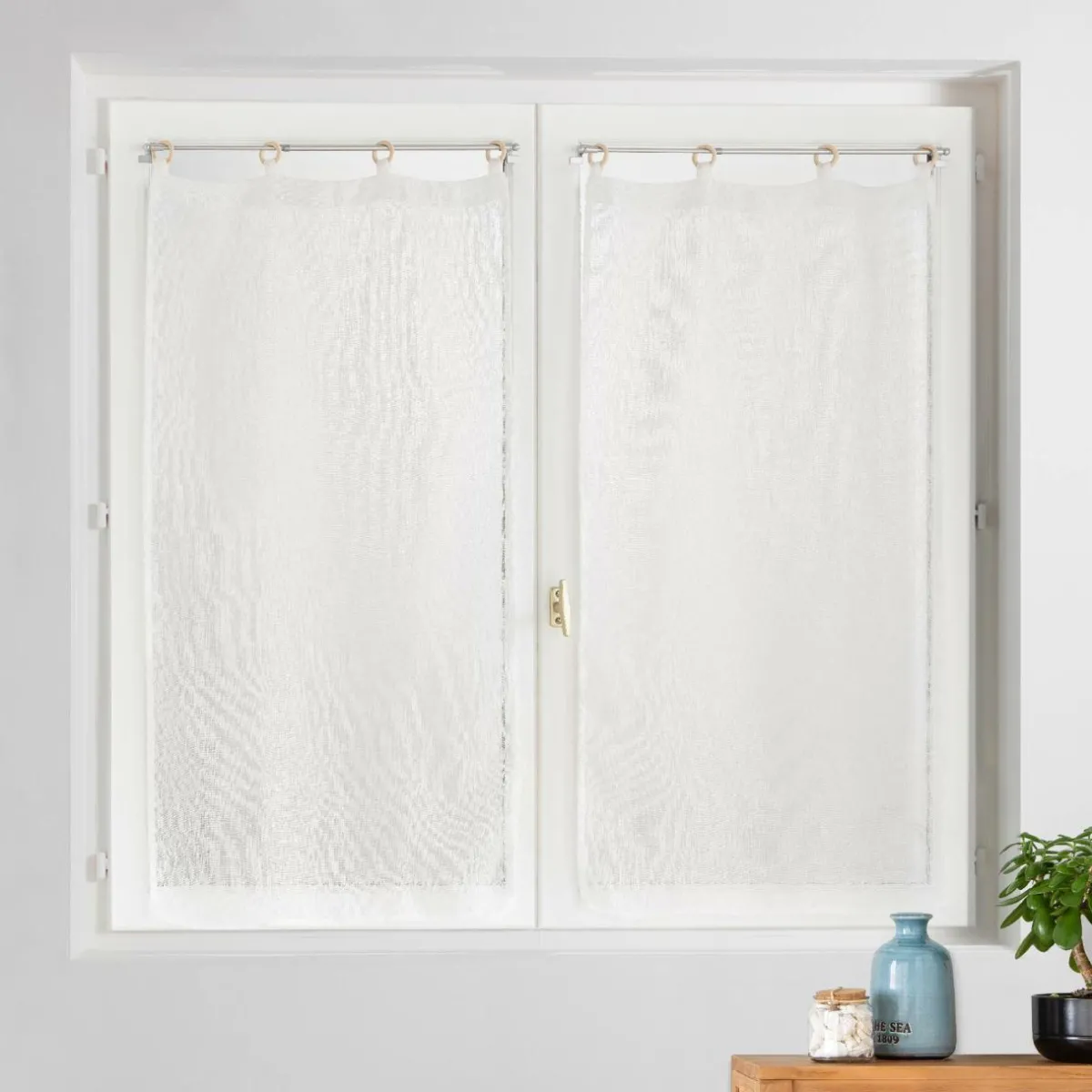 douceur d'intu017drieur Paire de voilages tissés œillets bois (60 x 160 cm) Minalisa Blanc