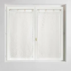 douceur d'intu017drieur Paire de voilages tissés œillets bois (60 x 120 cm) Minalisa Blanc