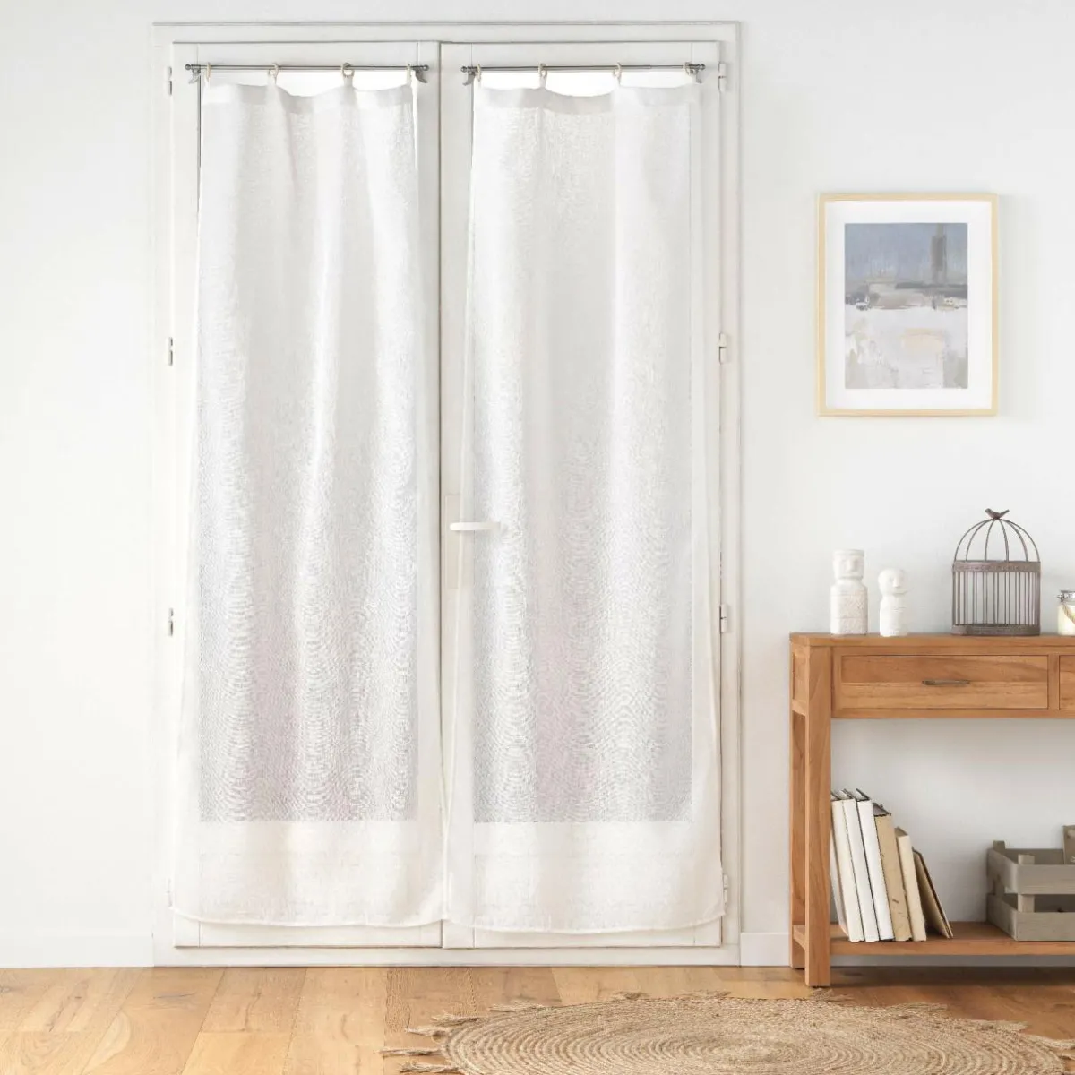 douceur d'intu017drieur Paire de voilages tissés œillets bois (70 x 200 cm) Minalisa Blanc